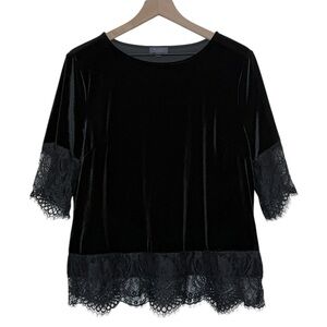 Vtg Limited Black Velvet Lace Trimmed Top Whimsigoth Romantic Witchy Fairy